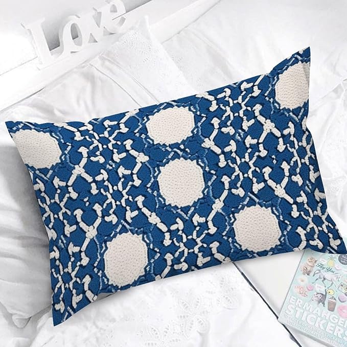 Blue Geometric Lumbar Pillow Cover Blue and White Trellis Cushion Cover 12x20in Abstract Accent Outdoor Garden Decoration for for Couch Bedroom Sofa Car Indoor