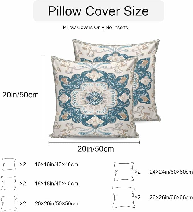 Boho Flowers Waterproof Outdoor Pillow Covers Set of 2 Home Decor, Country Neutral Chic Abstract Floral Art Pillowcase Patio Pillow Covers for Couch Bench Furniture Garden 16x16in