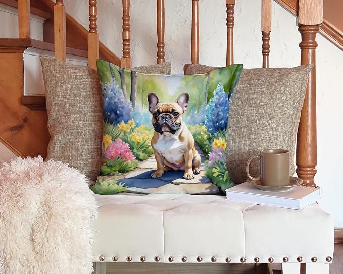 Caroline's Treasures French Bulldog Spring Path Throw Pillow Machine Washable, Indoor Outdoor Decorative Pillow for Couch, Bed or Patio, 14Hx14W