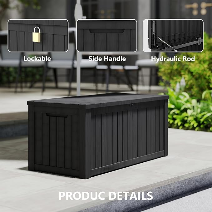 150 Gallon Deck Boxes Outdoor Waterproof, Outdoor Storage Box with Lockable Lid & UV-Resistant for Patio Furniture, Outdoor Cushions, Garden Tools and Pool Supplies, Black