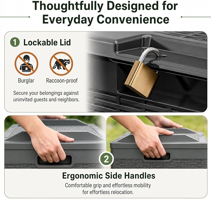 100 Gallon Large Deck Box, Premium Wicker Style Imitation Rattan Waterproof Outdoor Storage for Patio Furniture Cushions, Garden Tools & Pool Accessories, Lockable UV Resistant Black