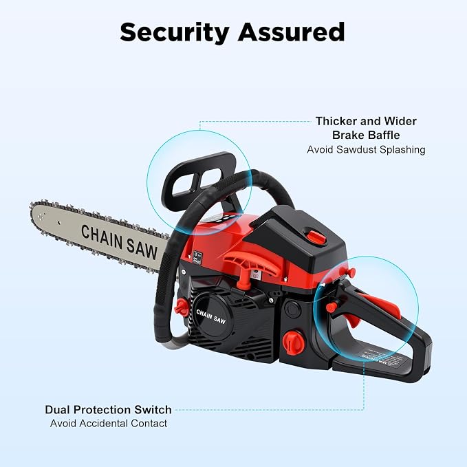 18 Inch Gas Chainsaw, 58CC Single Cylinder Gas Powered Chainsaw Portable 2-Stroke Handheld Gasoline Chain Saw CDI Ignition Diaphragm Carburetor 2800-11000 Rpm 35.04 x 7.87 x 10.23 Inch
