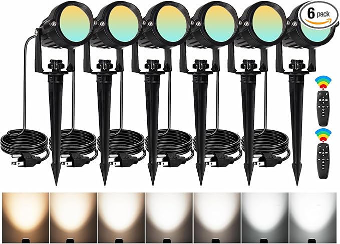 LED Landscape Lights Spot Lights Outdoor for Yard Garden Decor Spotligh with Remote, N~CCT 2700k~6000K IP68 Waterproof Landscape Lights for Yard,Patio,Lawn, Wall, Flood,Driveway (6, High Voltage)