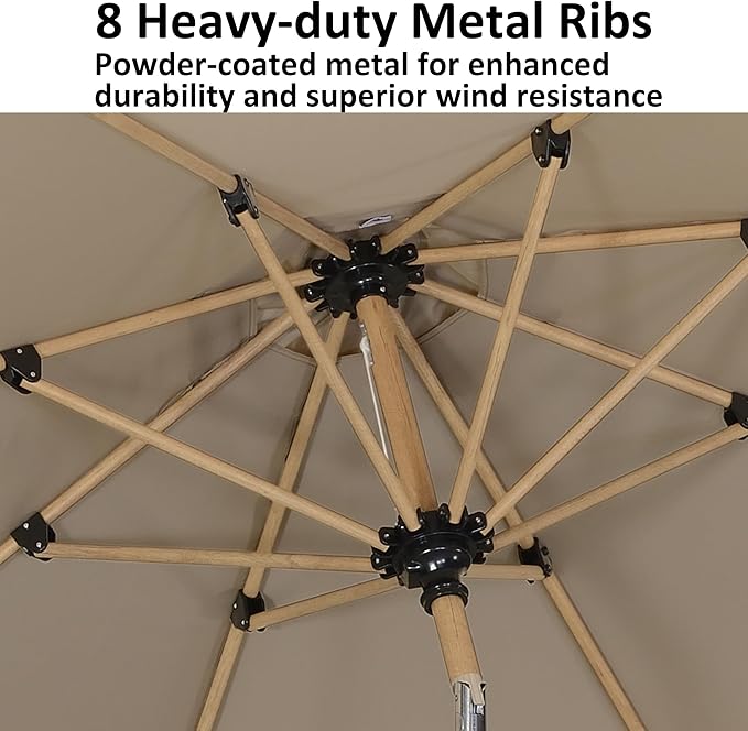 PURPLE LEAF 9 Feet Patio Umbrella with Base Market Umbrella Round Outdoor Umbrella with Push Button Tilt & Crank and 8 Ribs Aluminum Outdoor Table Umbrella for Garden Deck Balcony, Beige