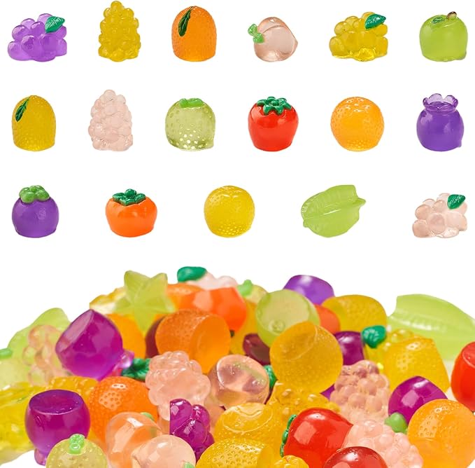 51PCS Mini Resin Fruits Glow in the Dark, Tiny Luminous Fruit Figurines Variety Pack to Hide, Miniature Food for Crafts, Fairy Garden Decor, Micro Landscape Accessories