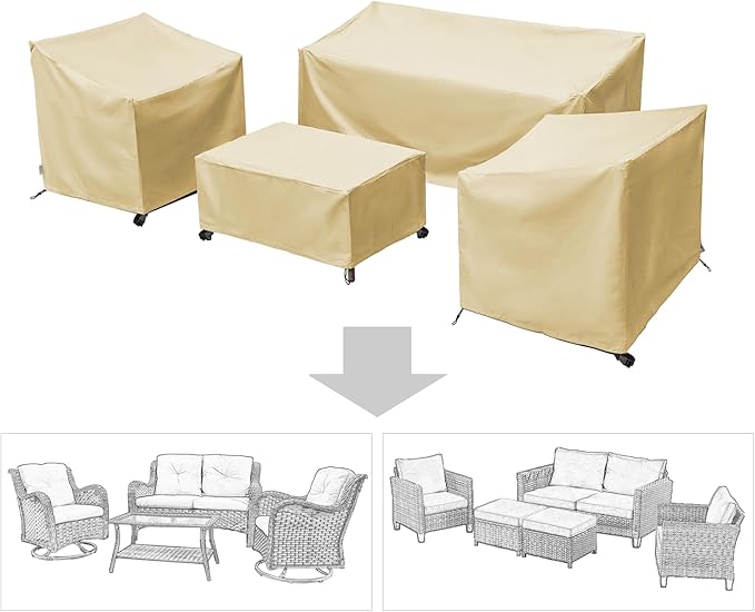 Patio Furniture Covers,Outdoor Furniture Cover Waterproof,Patio Furniture Set Covers for 4 Piece Outdoor Conversation Set,Patio Covers Set X-Large (Beige)