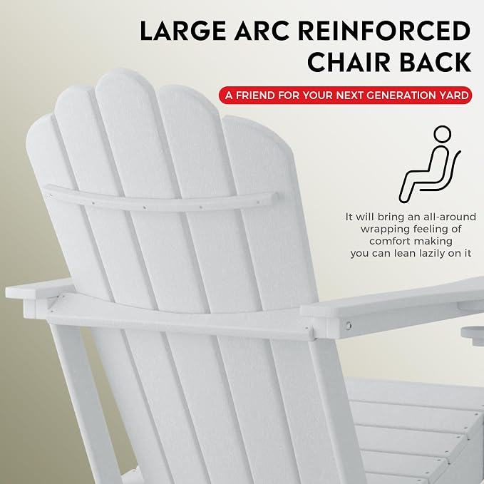 Costaelm Lakeview 3-Piece Adirondack Chair with Cup Holder and Folding Ottoman and Table Set, White