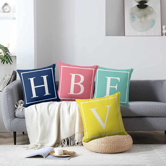 Monogram Initial Elegant Classy Blue Outdoor Pillow Covers 16 x 16inches Decorative Pillow Case for Sofa Couch Bed (Pillow Insert Not Include)