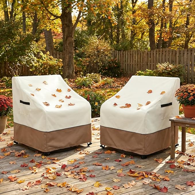 Outdoor Chair Covers Heavy Duty Waterproof Patio Furniture Covers, 28" W x 32" D x 36" H Outdoor Furniture Cover 2 Pack (Beige & Brown)