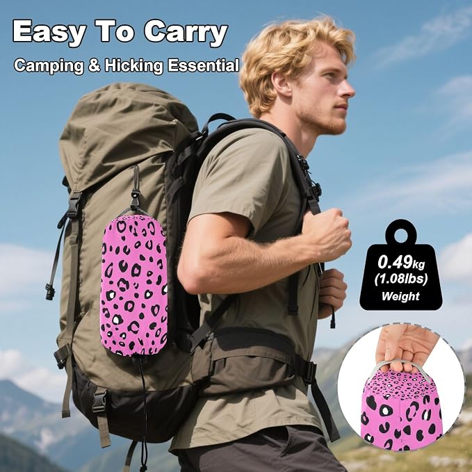 Camping Hammock Outdoor Hammocks for Outside Pink_Leopard Beach Trees Portable Lightweight with Pockets Tree Straps Indoor