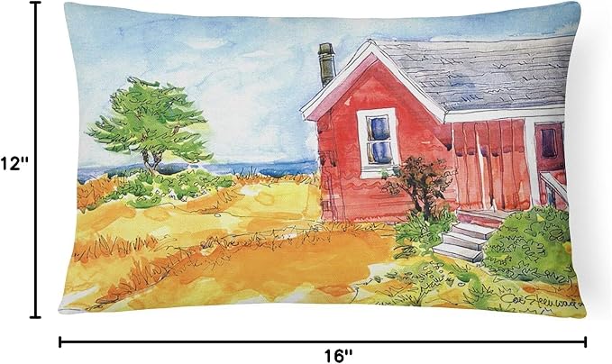 Caroline's Treasures 6041PW1216 Old Red Cottage House at The Lake or Beach Canvas Fabric Decorative Pillow Machine Washable, Indoor Outdoor Decorative Pillow for Couch, Bed or Patio, 12HX16W
