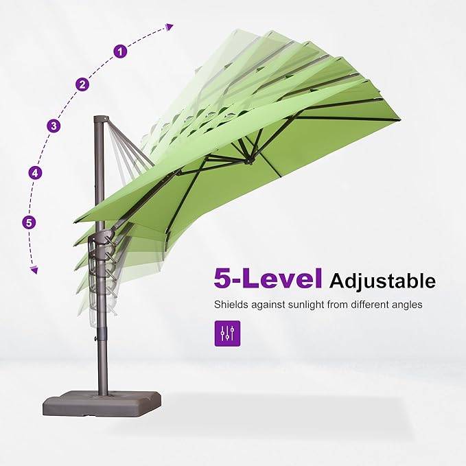 PURPLE LEAF 9' X 11.5' Rectangle Cantilever Umbrella with Base Patio Umbrella Outdoor Aluminum Antique Bronze Offset Hanging Umbrella with 360-degree Rotation for Pool Garden Backyard Deck, Green