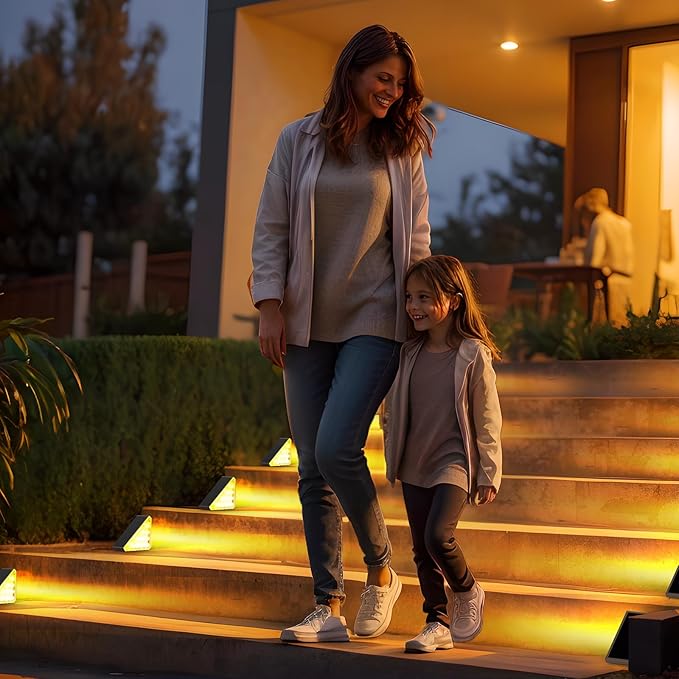 AUDLES 2 Pack Solar Stair Lights Outdoor Stair Lights with Waterproof IP67 LED Solar Light for Outside Light Decor for Deck, Front Step, Front Porch, Patio, Garden and Backyard (Brown)