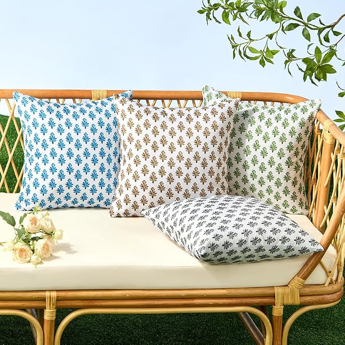 Outdoor Pillow Covers 16x16 Set of 2 Boho Black Floral Accent Print Decorative Throw Pillow Cases for Outdoor Waterproof Patio Furniture Garden Porch Sofa Bed Cushion Covers Home Decor JB005-A16