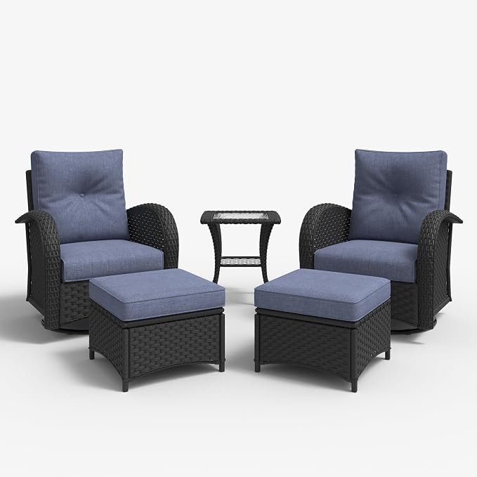 LayinSun 5 Pieces Outdoor Patio Furniture Set, Rattan Wicker Sectional Swivel Rocker Chairs Sets