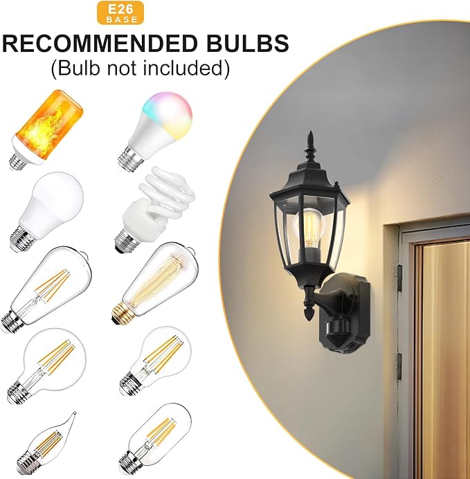 Lamomo Outdoor Wall Sconce, 2 Pack Dusk to Dawn Motion Sensor Light Fixtures, Exterior Aluminum Waterproof Porch Lights for Patio Front Door Garage | Dusk to Dawn, Anti-Rust, Waterproof Aluminum Frame, Tempered Glass & Classic Exterior Sconces for Hous...