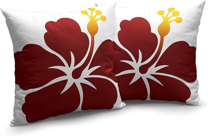 Summer Hawaii Hibiscus Flowers Throw Pillow Covers 16x16 Red Hawaiian Floral Pillow Covers Set of 2 Tropical Plant Decoration Pillowcases for Couch Living Room Home Decor