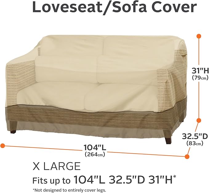 Classic Accessories Veranda Water-Resistant 104 Inch Patio Sofa/Loveseat Cover, Patio Furniture Covers