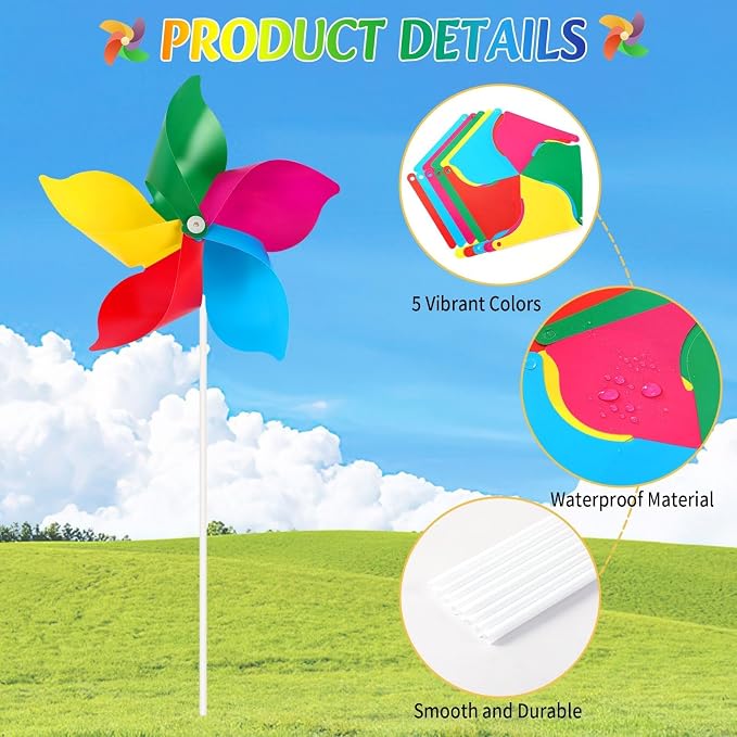 NOVWANG 20 Pack Rainbow Pinwheels for Kids Garden Yard | Plastic Wind Spinners, Kids Party Crafts Birthday Festival, Garden Lawn Yard Camping Patio Decor, Colorful Pinwheels