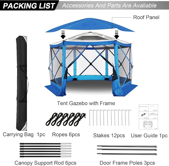 COBIZI 12x12 FT Pop Up Canopy Stargazing Tent, Gazebos On Clearance with Removable Roof, Screened in Gazebo, Screen Tents Portable carpas para Patio for Outdoor Camping,Backyard, Garden, Blue(Pro)