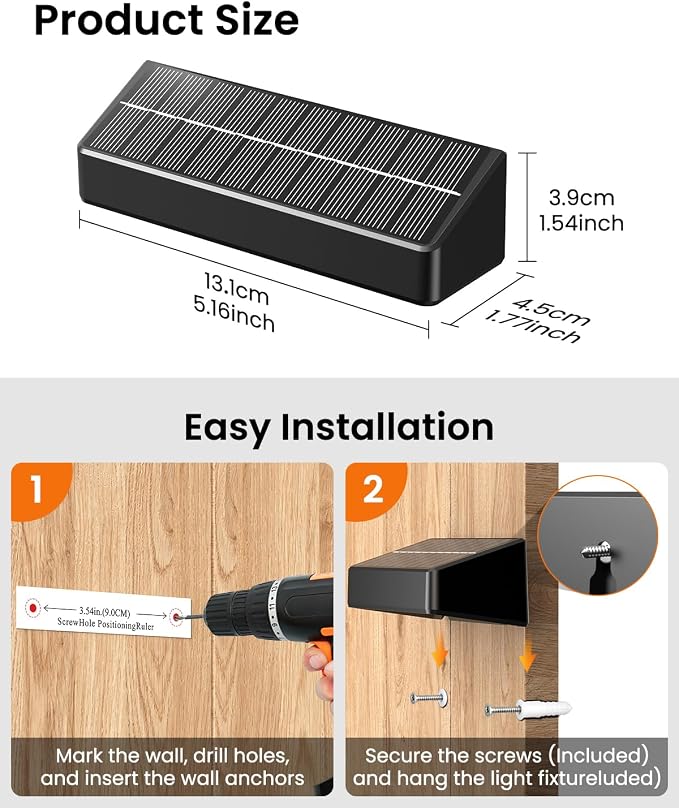 JOFIOS Fence Lights Solar Powered 12 Pack, 3000/4000/6000K 3 Modes, IP65 Waterproof Solar Fence Lights Outdoor, Dusk to Dawn Deck Lights for Outside, Wall, Backyard, Step, Patio, Stair Railings