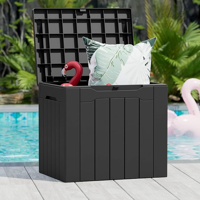 Greesum 31 Gallon Resin Deck Box Large Outdoor Storage for Patio Furniture, Garden Tools, Pool Supplies, Weatherproof and UV Resistant, Lockable, Dark Black & Master Lock Combination Padlock, 1, Black