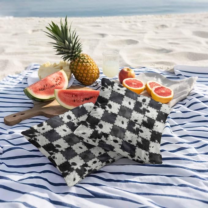 Black White Animal Printed Outdoor Pillow Covers 26x26 Inch Throw Pillow Covers Set of 2 Waterproof Decorative Pillow Cases Farmhouse Fur Texture Plaid Cushion Covers for Patio Furniture Garden Couch