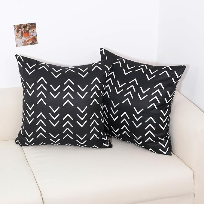 TAJWE Outdoor Arrow Pillow Covers Waterproof 18x18 Set of 2 Black and White Modern Geometry Outdoor Pillows Decorative Cushion Cases for Patio Furniture Sofa Couch Porch