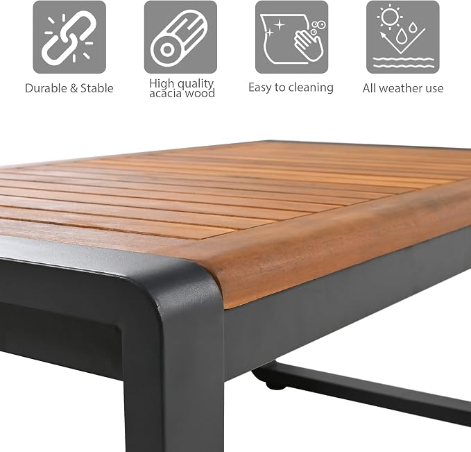 Large 4-Piece Outdoor Patio Sofa Set for 5 People, Metal & Acacia Wood Frame, Removable Cushions, Thick Comfortable Seats, Conversation Furniture with Table, Modular Garden and Backyard Set, Gray
