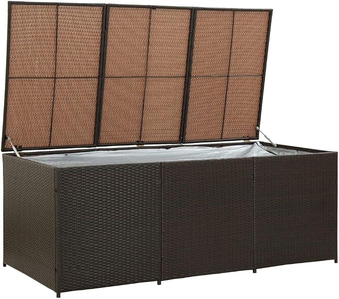 Outdoor Storage Box Poly Rattan Garden Deck Chest with Zipped Liner and Gas Lift Mechanism for Patio Furniture Cushions and Pillows Large Wicker Trunk in Various (180 x 90 x 70 cm)