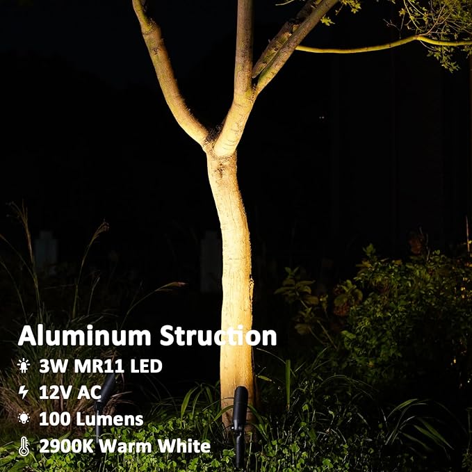 Low Voltage Landscape Spotlights 12V LED Outdoor Spot Lights for Yard Garden Tree Uplighting 3W 100 Lumens Weaterproof Die-cast Aluminum Housing 2900K Warm White 6PK