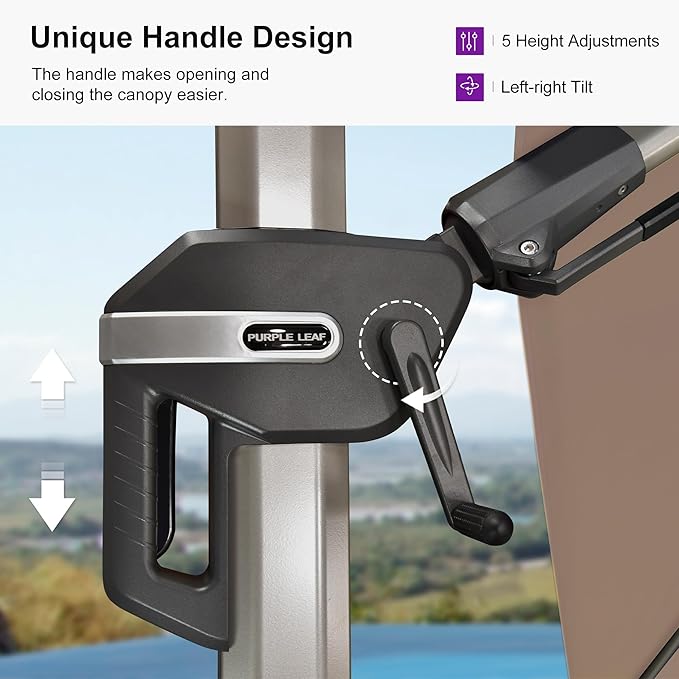 PURPLE LEAF 10' X 6.5' Left-right Tilting Patio Umbrella Outdoor Swivel Cantilever Umbrella Aluminum Offset Umbrella with Champagne Frame and 360-degree Rotation for Garden Deck Pool, Taupe