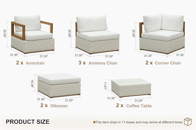 PURPLE LEAF Patio Outdoor Furniture Set 11 Pieces, Premium Leather Outdoor Couch Sectional Sofa, Patio Couch with Olefin Cushions, Patio Conversation Sets for Porch, Balcony, Garden, White