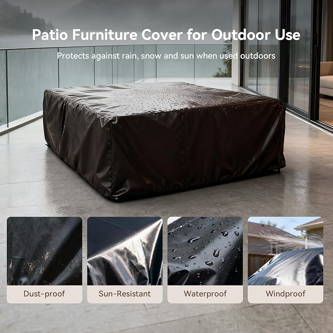 Aoxun Aluminum Patio Furniture Set, 7 Seats Luxury Metal Patio Conversation Sets with Coffee Table, Thick Cushions and Waterproof Cover, Sectional Outdoor Furniture Set for Backyard/Poolside, Beige