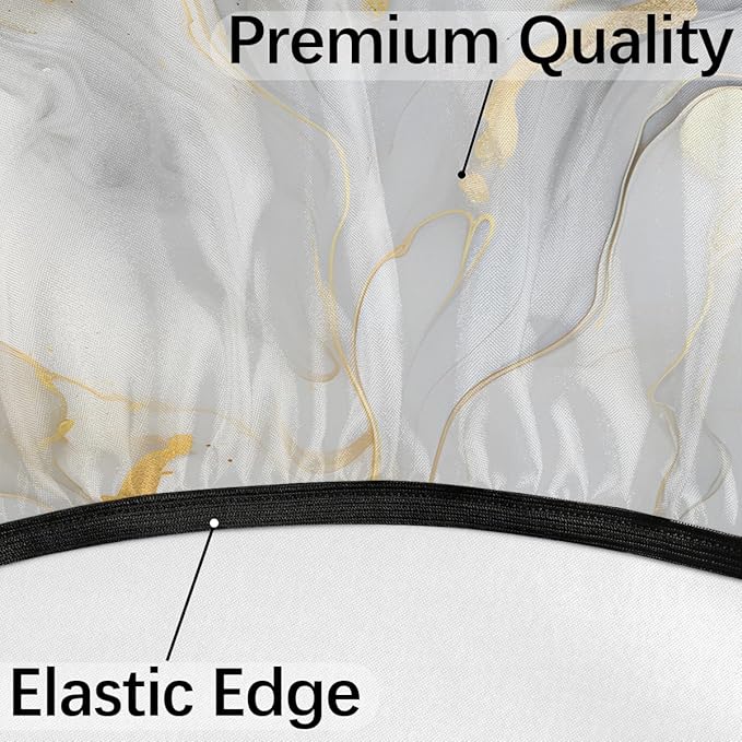 Fitted Round Tablecloth with Umbrella Hole and Zipper Marble Liquid Texture Outdoor Elastic Table Cloth 45"-56" Oil-Proof Waterproof White Gold Marble Patio Table Cover for Party Outdoor