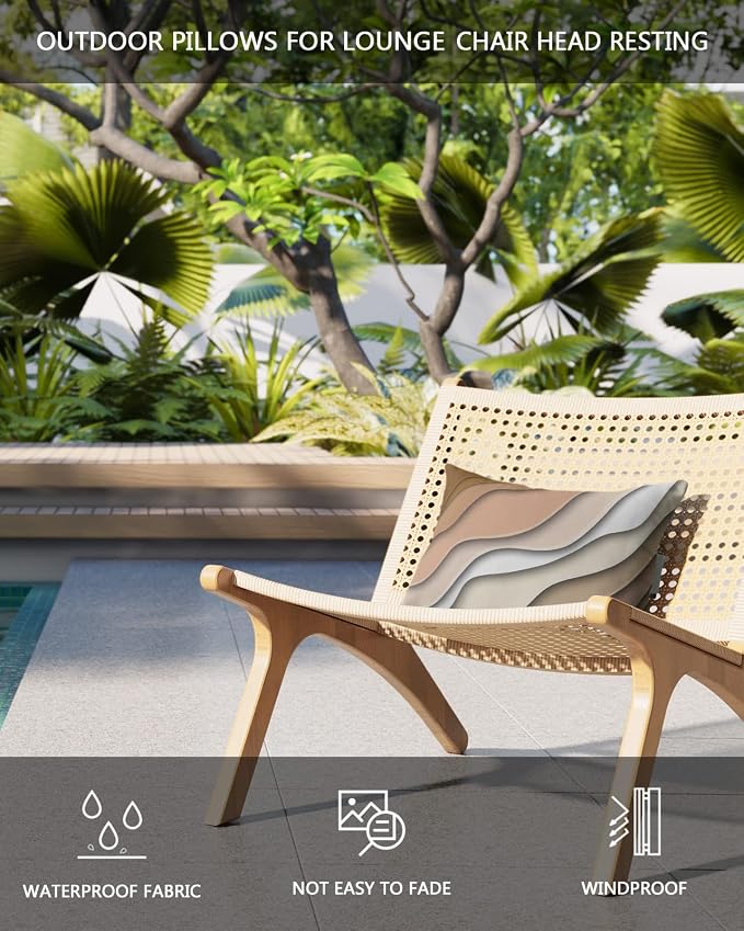 Outdoor Pillows Covers with Inserts Modern Abstract Geometric Brown Gradient Waterproof Recliner Pillow with Adjustable Strap Throw Pillows for Patio Furniture Pool Lounge Chair, 11x16 inch, 1PCS