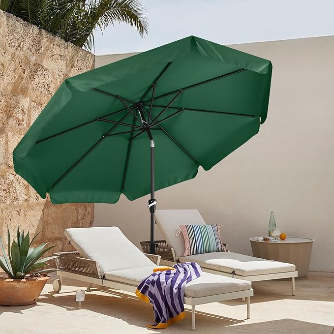 MASTERCANOPY 9ft Patio Umbrella with Valance, Crank and Tilt – 8 Ribs Outdoor Market Umbrella, UV/Fade Resistant, Waterproof Canopy with Wind Vent for Garden, Deck, Backyard, Pool (Forest Green)