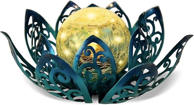 Afirst Solar Lights Outdoor, Lotus Lamp Metal Glass Crackle Solar Lantern Valentine's Day Gift Decorative Waterproof Landscape Path Light for Patio,Lawn,Walkway,Tabletop,Pathway Garden Decor