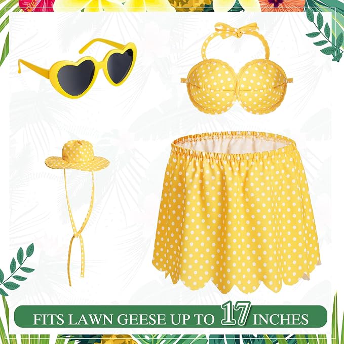 FuWeave Summer Porch Goose Outfit for 17" Summer Bikini Lawn Goose Costume Clothes for Outdoor Patio Yard Lawn Art Decoration Yellow