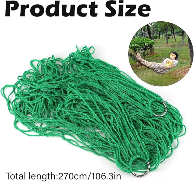 Swing Hanging Rope Hammock, Nylon Hanging Hammock, Sleeping Net Bed for Outdoor Camping (Green)