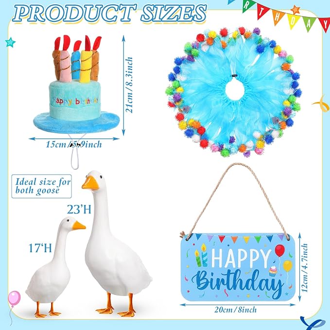 Happy Birthday Porch Goose Outfit Lawn Goose Cloth Costume for 23" Cement Plastic Patio Yard Statue Outdoor (Blue,Tutu Skirt)