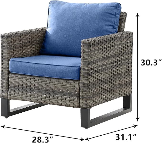 Rilyson Luxury Wicker Outdoor Patio Chairs Set of 2-Classic Rattan Chairs Water Resistant,Comfortable Cushions and Sturdy Metal Frame for Outside Porch Deck Backyard(Mixed Grey/Blue)