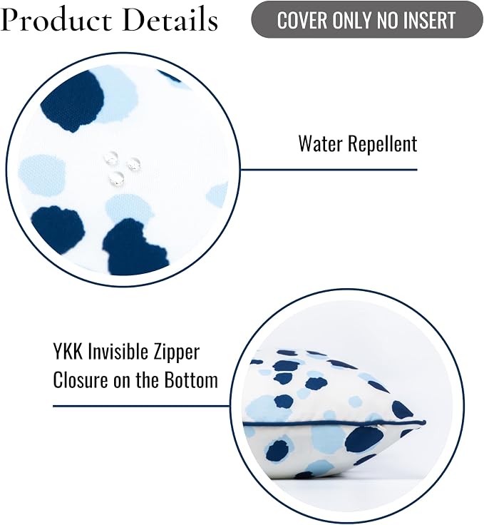 Hofdeco Premium Coastal Patio Indoor Outdoor Throw Pillow Cover Only, 20"x20" Water Repellent for Backyard, Couch, Navy Blue Leopard with Piping (Pack of 2)