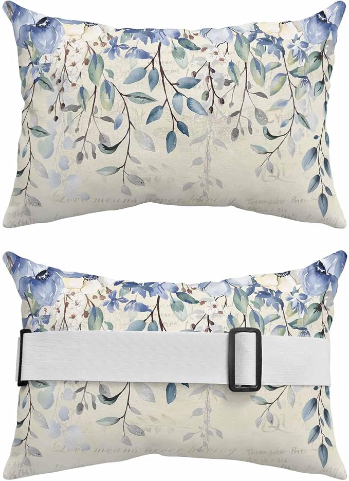 Blue Eucalyptus Leaves Outdoor Lumbar Pillows 11x16 Set of 2, Farmhouse Retro Botanical Floral Waterproof Throw Pillow Covers with Insert, Decorative Pillowcase Cushion for Couch Sofa Bed