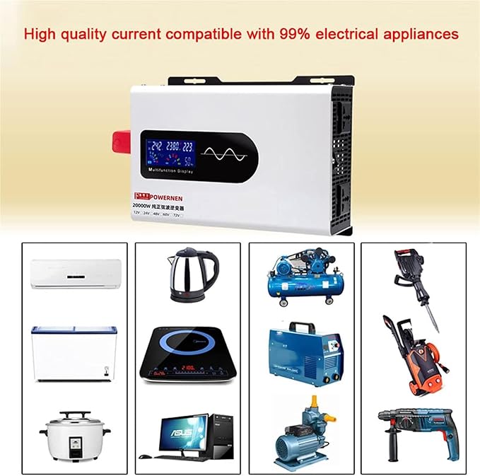 Power Inverter Pure Sine Wave 7000W/8000W/9000W/10000W/12000W/15000W/20000W Peak DC12V/24V/48V/60V/72V to AC 110V/230V 240V Car Converter with Voltage Display & AC outlets(7000W,60Vto110V)