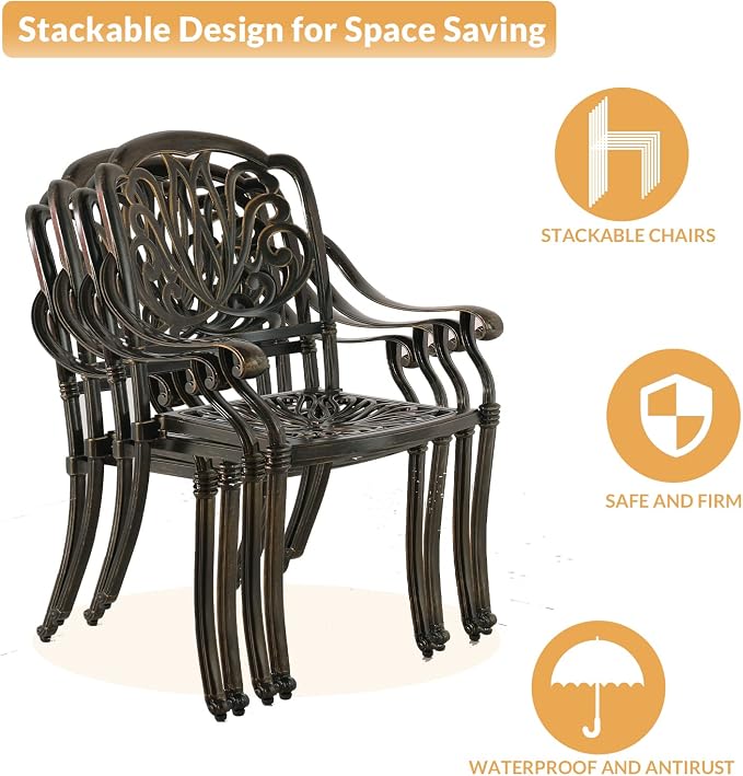 5-Piece Outdoor Patio Dining Set, All-Weather Cast Aluminum Patio Furniture Set for Backyard Garden Deck with 4 Chairs and 35.4” Square Table, 2.2" Umbrella Hole