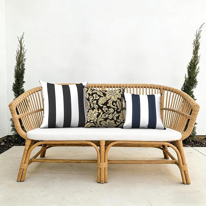 Outdoor Pillows with Insert 18x18 Inch, Waterproof Throw Pillow for Patio Furniture, Decorative Back Cushion for Garden Home Sofa Office Chair, Set of 2, Jacobean Black