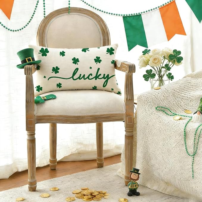 RABUSOFA St.Patricks Day Pillow Covers 12x20 Inch Indoor Outdoor Waterproof,Shamrock Decorations Holiday Spring Decorative Pillow Case Decor for Sofa Couch Patio