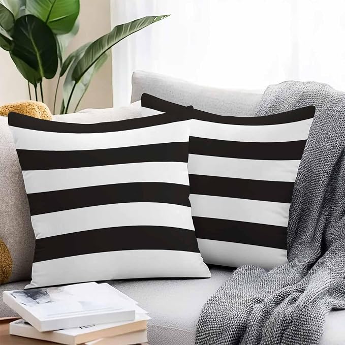 Outdoor Waterproof Pillow Covers Black White Stripes Decorative Throw Pillow Protectors,Modern Minimalist Geometric Art Pillowcase Cushion Cases for Patio Sofa Garden Couch,16x16in,Pack of 2