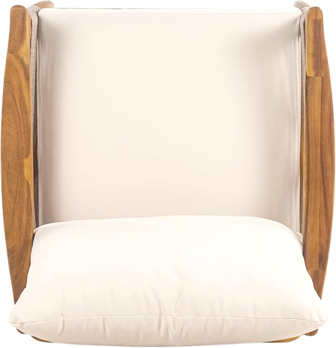 Merax Woven Rope Patio Club Chair, Acacia Wood Outdoor Armchair | Teak-Finish Acacia Frame, Woven Rope Seat, Thick Cushion, Deep Seating For Patio, Porch, Garden, Backyard Or Balcony